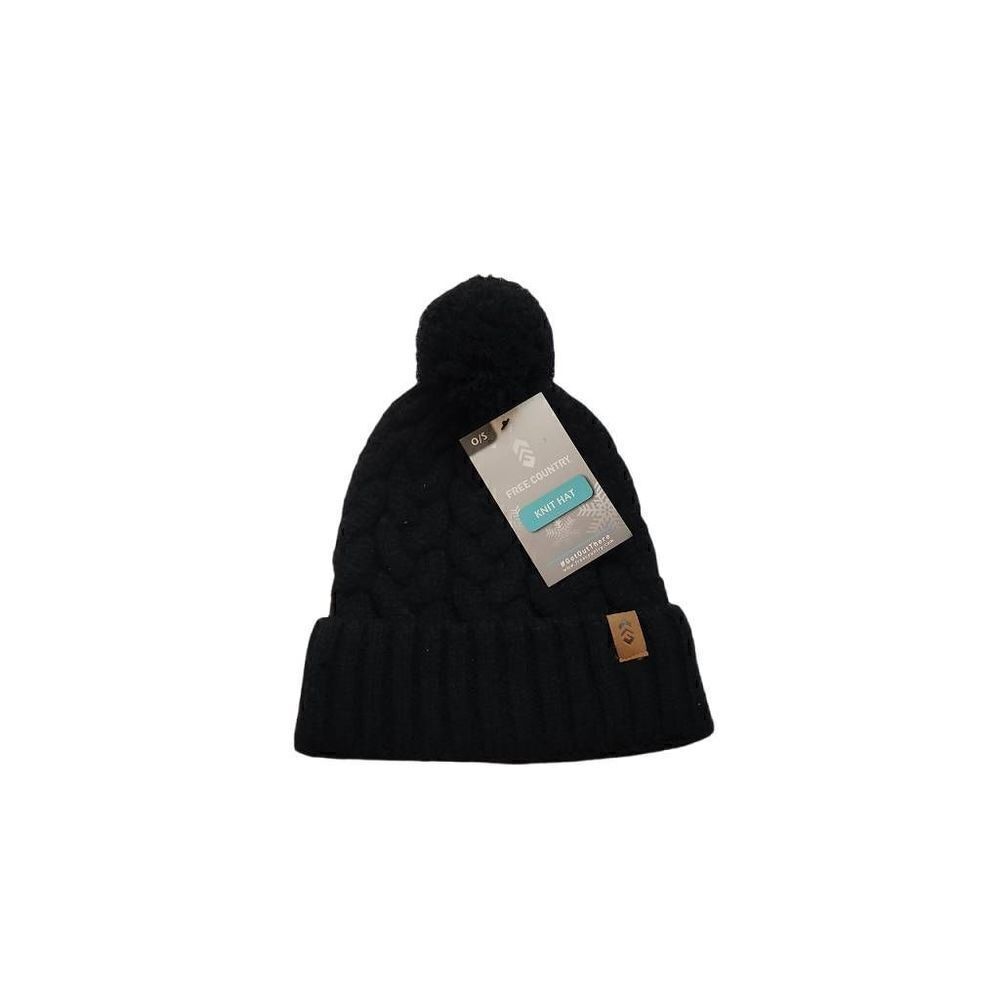 Free Country Ladies Black Knit Poofball Hat